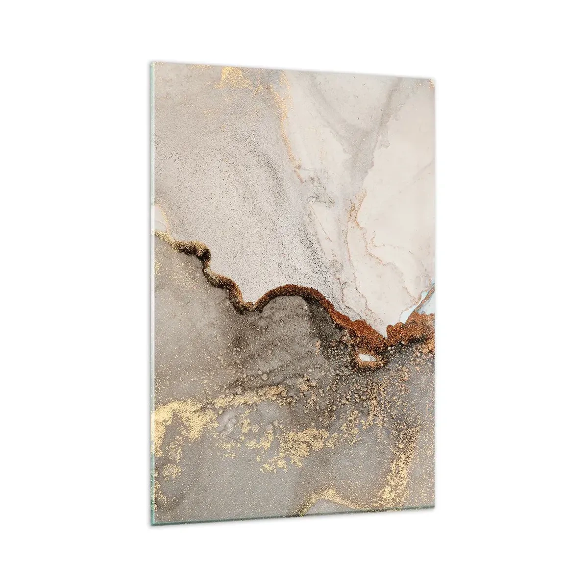 Glasbild - Bild auf glas - Abstraktes Motiv mit Gold- und Grautönen - 80x120cm - An der Grenze der Farben - Moderne Wanddekoration für Wohnzimmer und Schlafzimmer ARTTOR