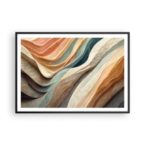 Poster in einem schwarzem Rahmen - Abstrakte Wellen in Pastelltönen - 100x70cm - Moment vor der Veränderung - Moderne Wanddekoration für Wohnzimmer und Schlafzimmer ARTTOR