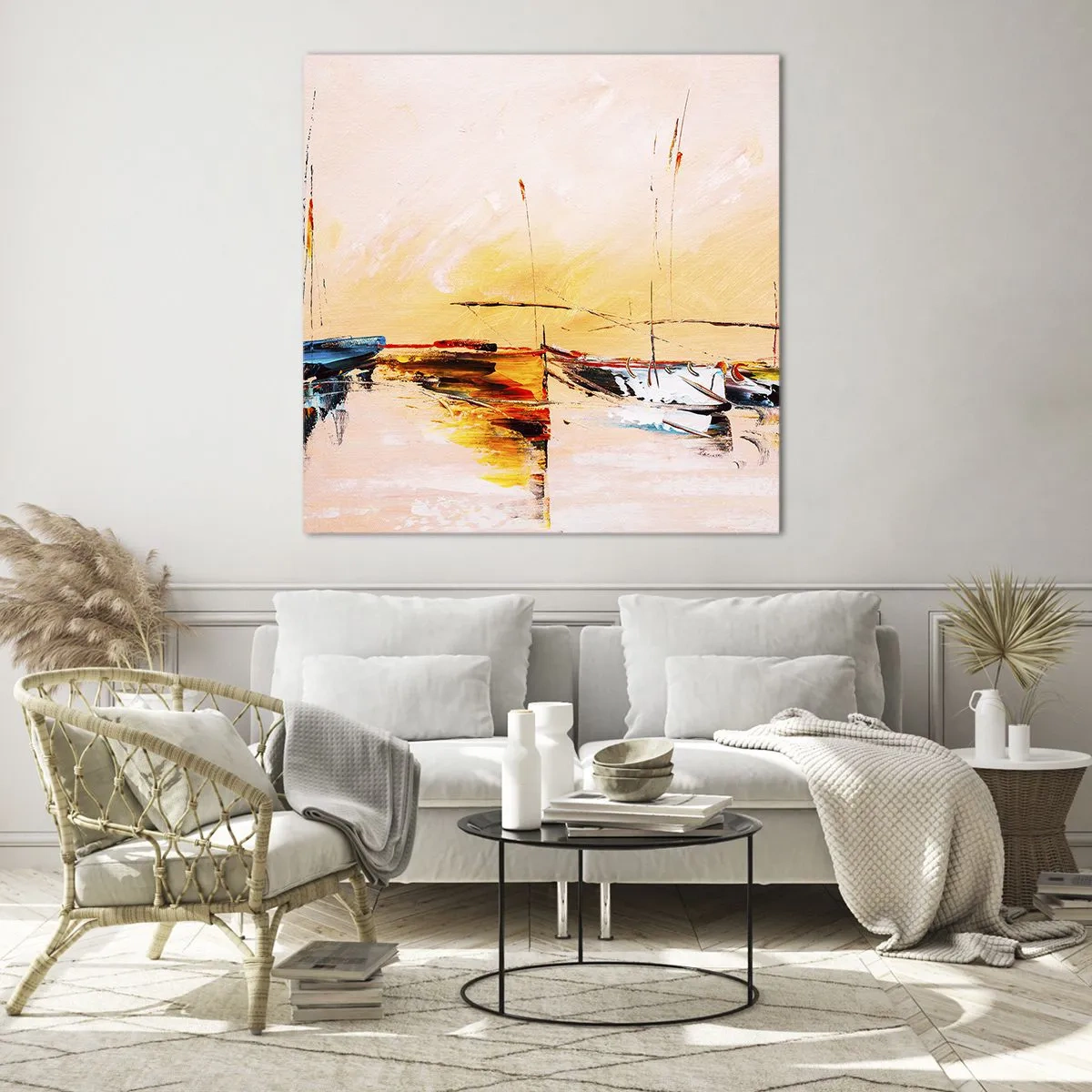 Glasbild - Bild auf glas - Abend im Yachthafen - 70x70 cm