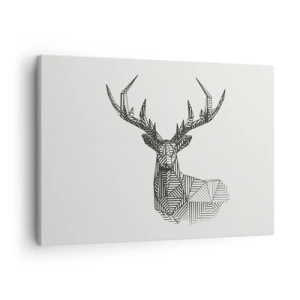 Bild auf Leinwand - Leinwandbild - Geometrisches Bild eines Hirsches im minimalistischen Schwarz-Weiß-Stil - 70x50cm - Ein Hirsch im kubistischen Stil - Moderne Wanddekoration für Wohnzimmer und Schlafzimmer ARTTOR