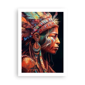 Poster - Porträt einer Frau mit traditionellem Federkopfschmuck - 50x70cm - Magisches Ritual - Moderne Wanddekoration für Wohnzimmer und Schlafzimmer ARTTOR