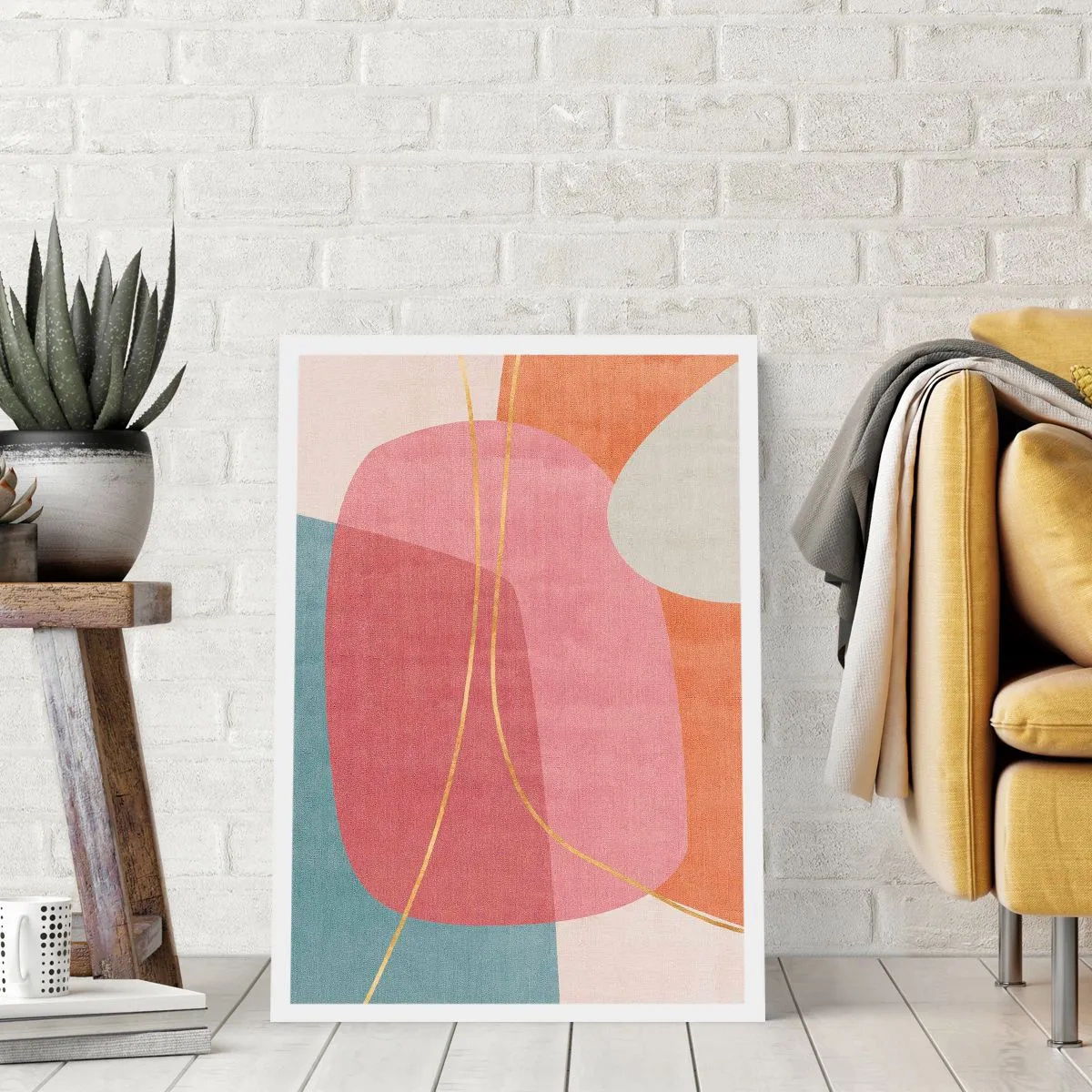 Poster - Pastellkomposition mit Goldfaden - 40x50 cm