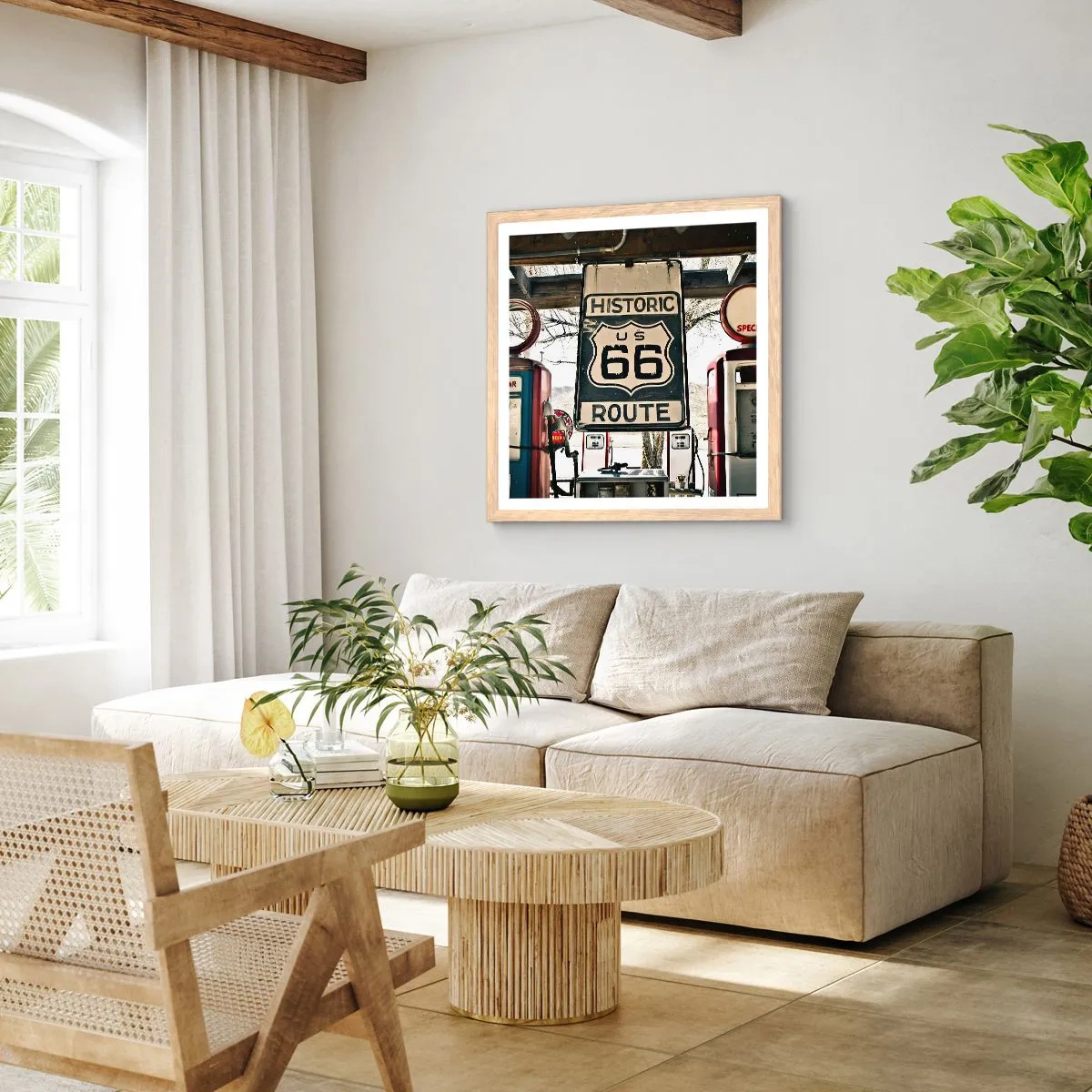 Poster in einem Rahmen aus heller Eiche - Amerikanische Retro-Reise - 30x30 cm