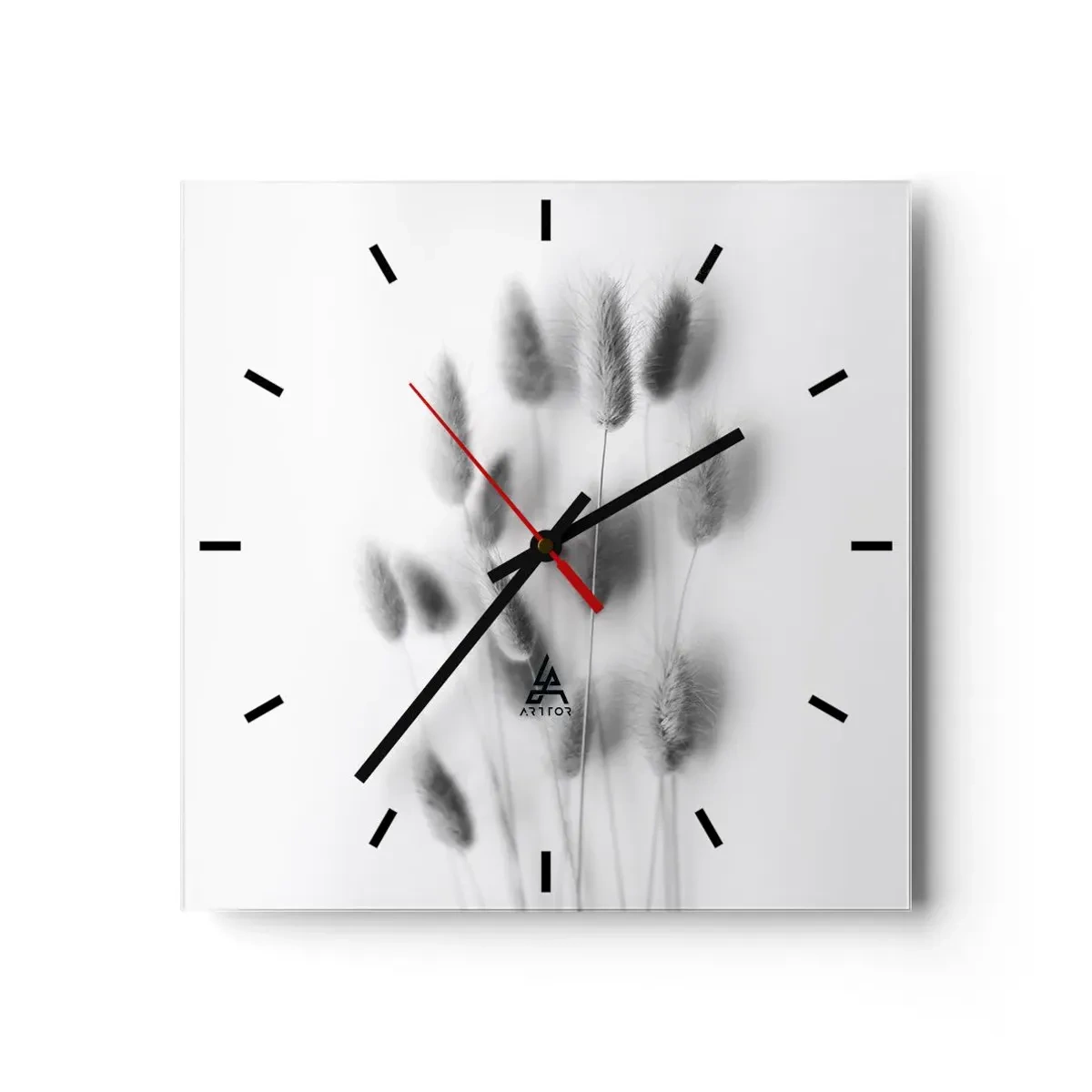 Wanduhr - Glasuhr - Zarte Gräser in Grautönen auf weißem Hintergrund - 30x30cm - Eure flauschige Grashoheit - Moderne Wanddekoration für Wohnzimmer und Schlafzimmer ARTTOR