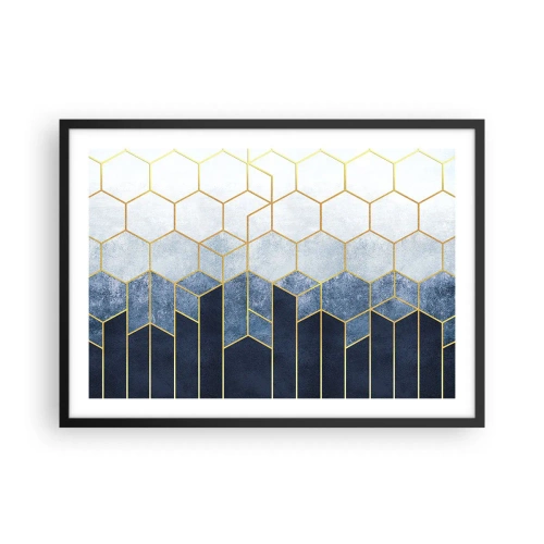 Poster in einem schwarzem Rahmen - Geometrisches Muster in Gold- und Marineblautönen - 70x50cm - Komposition im synkopischen Rhythmus - Moderne Wanddekoration für Wohnzimmer und Schlafzimmer ARTTOR