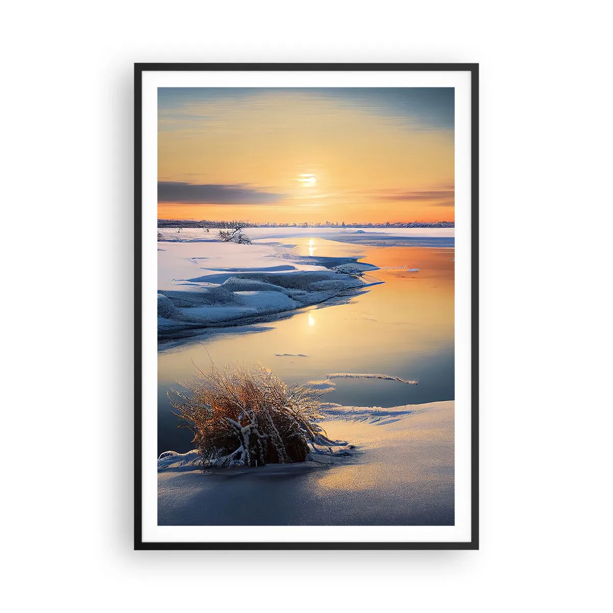 Poster in einem schwarzem Rahmen - Wintersonnenuntergang - 70x100 cm