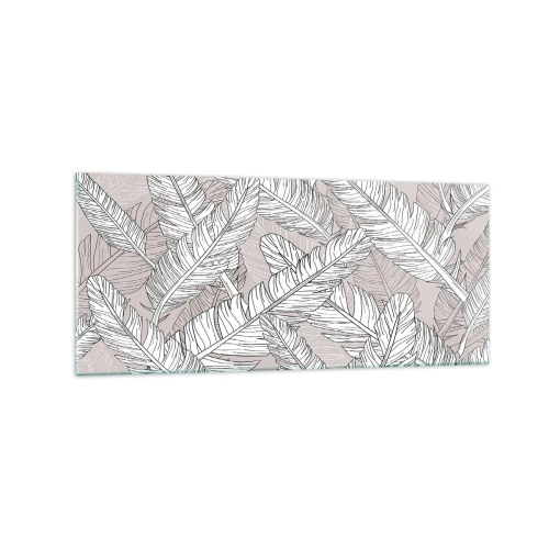 Glasbild - Bild auf glas - Schwarz-weißes Muster mit Bananenblättern auf hellem Hintergrund - 120x50cm - Ein Federwirbel - Moderne Wanddekoration für Wohnzimmer und Schlafzimmer ARTTOR