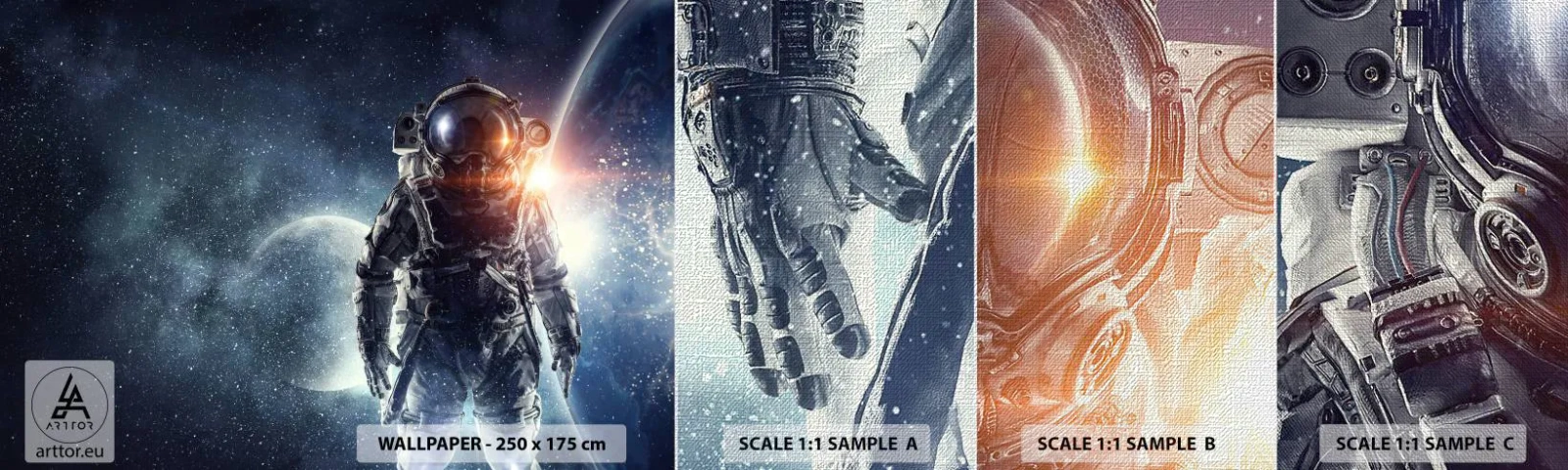 Fototapeten Muster Premium Canvas - Weltraumabenteuer - Kosmos, Astronaut, Sterne - 100x30 cm