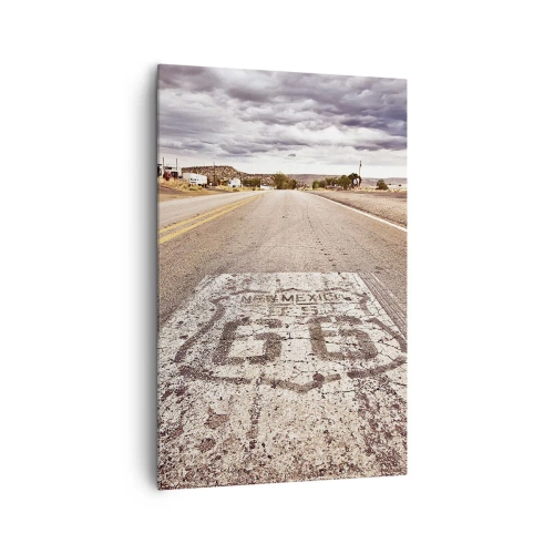 Bild auf Leinwand - Leinwandbild - Route 66 in einem Wüstenklima mit malerischem Himmel - 80x120cm - Mother Road - eine amerikanische Legende - Moderne Wanddekoration für Wohnzimmer und Schlafzimmer ARTTOR