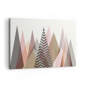 Bild auf Leinwand - Leinwandbild - Bunte geometrische Berge in Pastelltönen - 120x80cm - Pyramidale Aussicht - Moderne Wanddekoration für Wohnzimmer und Schlafzimmer ARTTOR