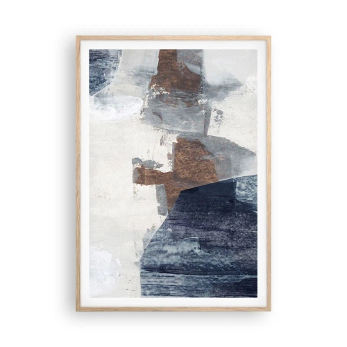 Poster in einem Rahmen aus heller Eiche - Blaue und braune Formen - 70x100 cm