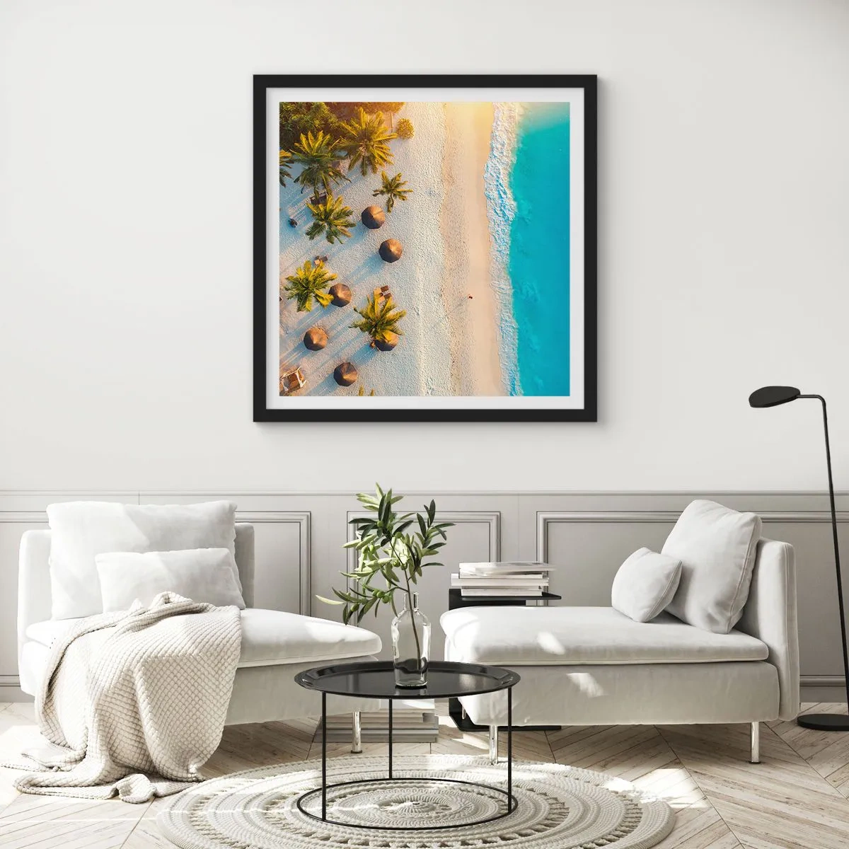 Poster in einem schwarzem Rahmen - Willkommen im Paradies - 50x50 cm