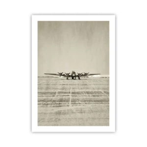 Poster - Ein Oldtimer-Flugzeug auf der Landebahn - 50x70cm - Wie immer bereit - Moderne Wanddekoration für Wohnzimmer und Schlafzimmer ARTTOR
