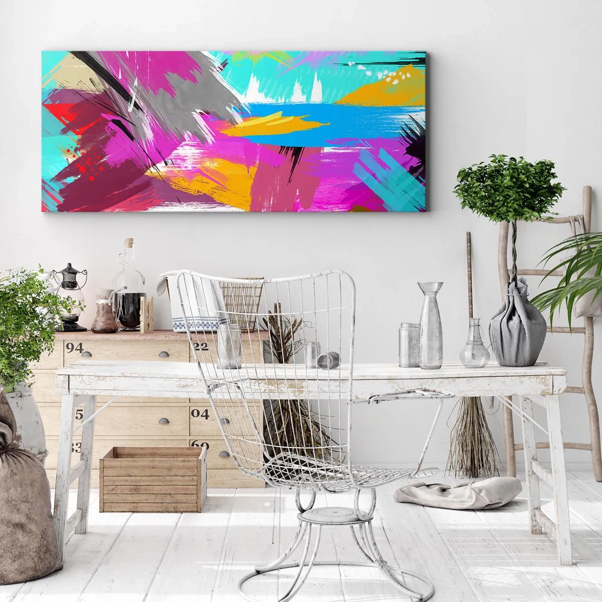 Bild auf Leinwand - Leinwandbild - Dynamische Abstraktion in intensiven Farben - 140x50cm - Und nochmal und nochmal und nochmal wieder - Moderne Wanddekoration für Wohnzimmer und Schlafzimmer ARTTOR