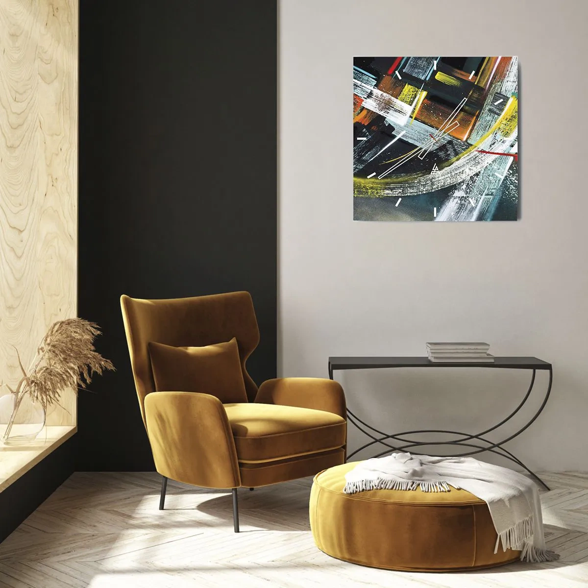 Wanduhr - Glasuhr - Bunte abstrakte Pinselstriche - 30x30cm - Energie der Bewegung - Moderne Wanddekoration für Wohnzimmer und Schlafzimmer ARTTOR