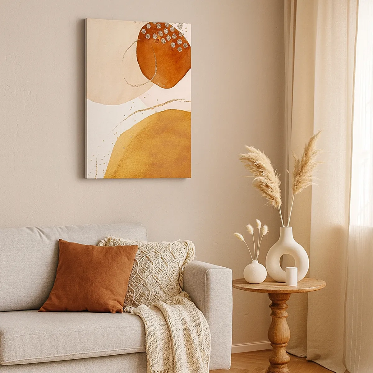 Bild auf Leinwand - Leinwandbild - Abstrakte Formen in warmen Braun- und Goldtönen - 50x70cm - Rundheit und Bewegung - Moderne Wanddekoration für Wohnzimmer und Schlafzimmer ARTTOR