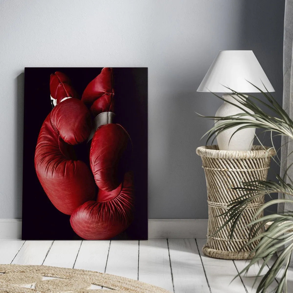 Bild auf Leinwand - Leinwandbild - Rote Boxhandschuhe auf schwarzem Hintergrund - 50x70cm - Die Emotionen des Kampfes liegen hinter uns - Moderne Wanddekoration für Wohnzimmer und Schlafzimmer ARTTOR