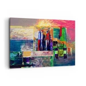 Bild auf Leinwand - Leinwandbild - Abstrakte Komposition mit Figuren und geometrischen Mustern - 100x70cm - Beziehungen und Emotionen - Moderne Wanddekoration für Wohnzimmer und Schlafzimmer ARTTOR