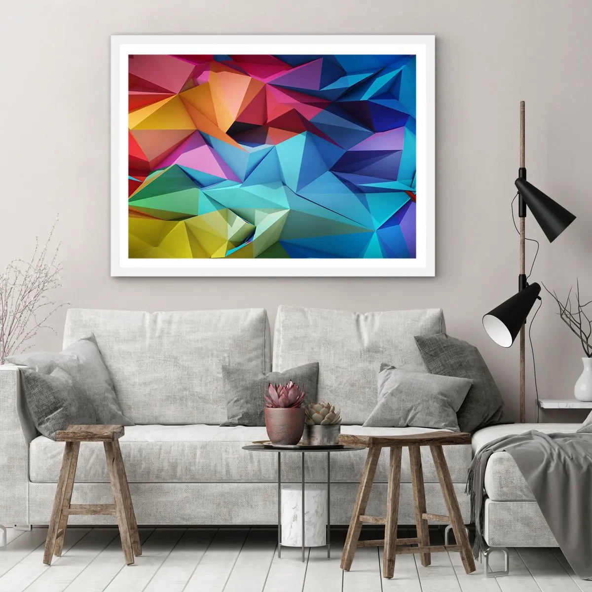 Poster in einem weißen Rahmen - Regenbogen-Origami - 40x30 cm
