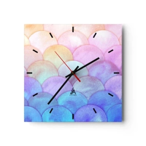 Wanduhr - Glasuhr - Abstrakte Schuppen in Pastelltönen - 30x30cm - Perlenschuppe - Moderne Wanddekoration für Wohnzimmer und Schlafzimmer ARTTOR