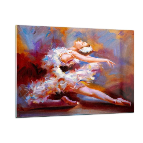 Glasbild - Bild auf glas - Eine Ballerina in einer dynamischen Pose vor einem Hintergrund aus abstrakten Farben. - 120x80cm - Schwan Gnade - Moderne Wanddekoration für Wohnzimmer und Schlafzimmer ARTTOR