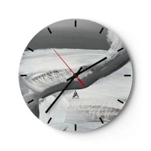 Wanduhr - Glasuhr - Schwarz-weiße abstrakte Pinselstriche - 30x30cm - Entscheidender Schritt - Moderne Wanddekoration für Wohnzimmer, Küche und Schlafzimmer ARTTOR