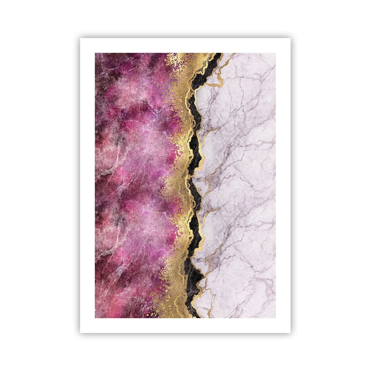 Poster - Abstraktion mit Marmormuster und goldenen Akzenten - 50x70cm - An der Grenze - Moderne Wanddekoration für Wohnzimmer und Schlafzimmer ARTTOR