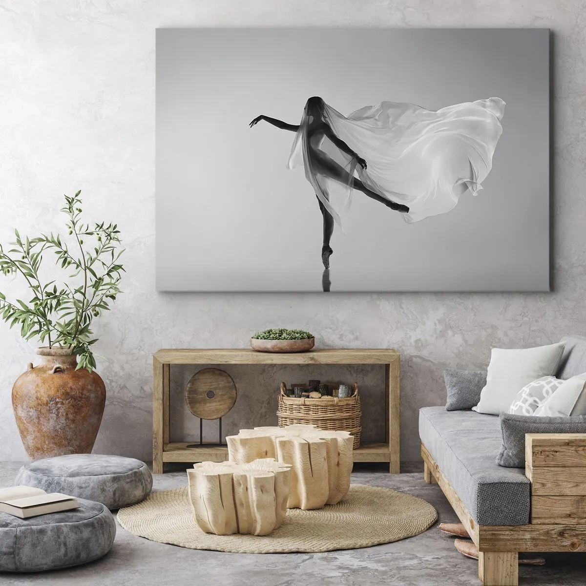 Bild auf Leinwand - Leinwandbild - Eine Tänzerin in ätherischer Pose mit fließendem Stoff - 100x70cm - Leichtigkeit und Anmut - Moderne Wanddekoration für Wohnzimmer und Schlafzimmer ARTTOR