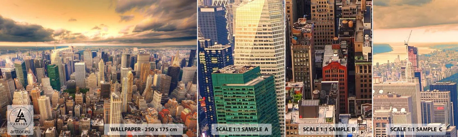 Fototapeten Muster Selbstklebend Deluxe Sticker - Vergoldete Metropole - Stadt, New York, Die Architektur - 100x30 cm