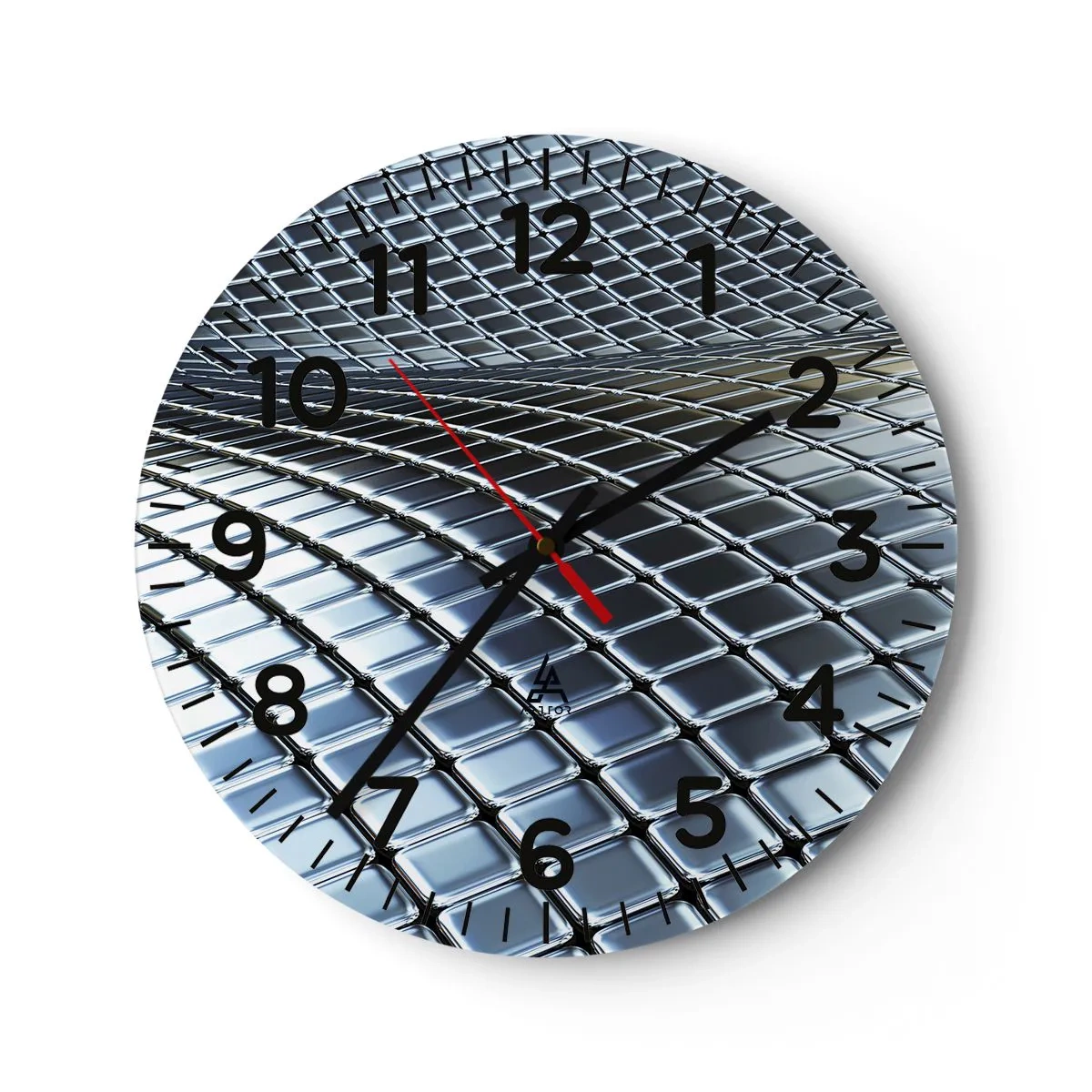 Wanduhr - Glasuhr - Metallische silberne Welle - 40x40 cm