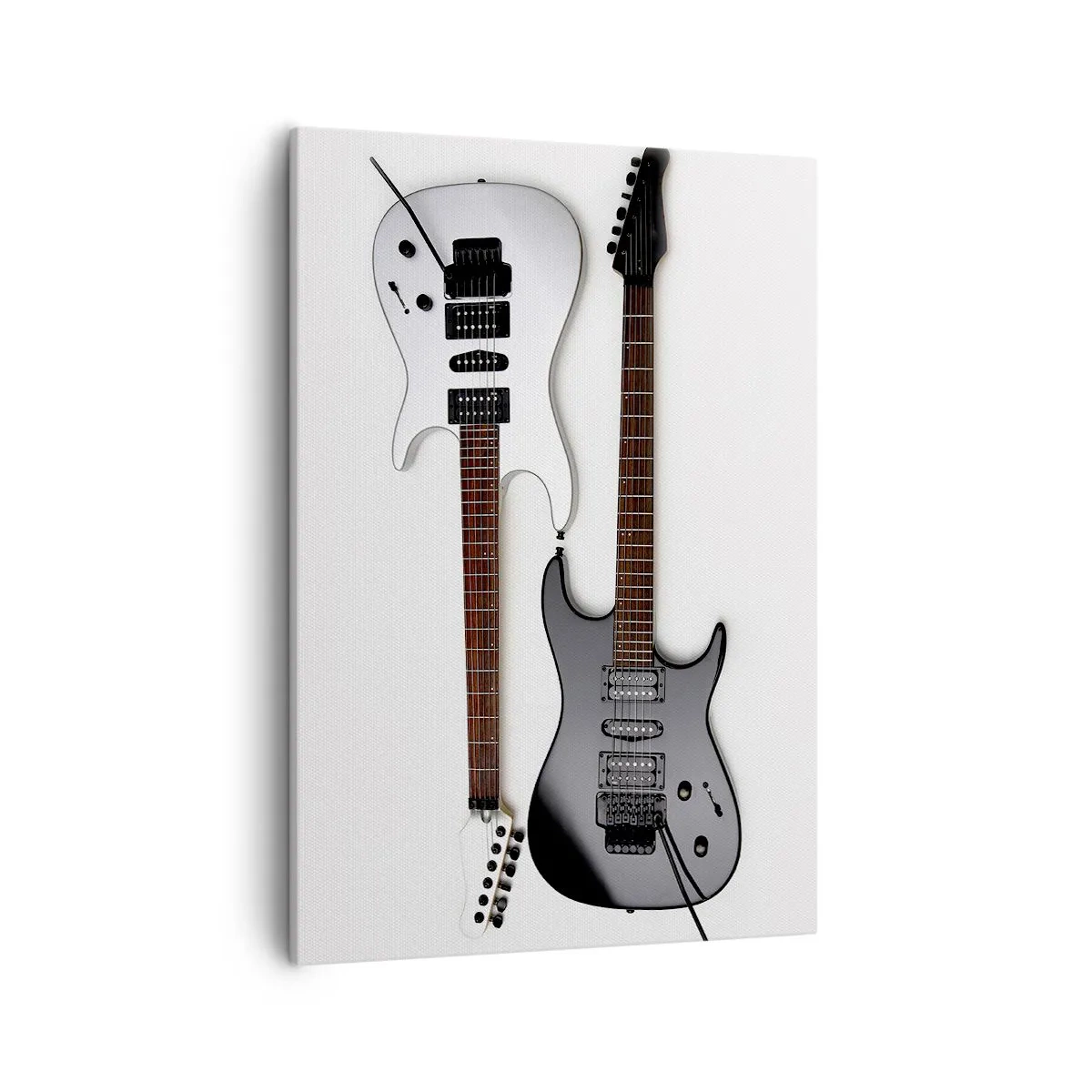 Bild auf Leinwand - Leinwandbild - Zwei E-Gitarren in Schwarz und Weiß auf hellem Hintergrund. - 50x70cm - Harmonie der Formen - Moderne Wanddekoration für Wohnzimmer und Schlafzimmer ARTTOR