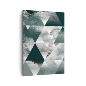 Bild auf Leinwand - Leinwandbild - Geometrisches Muster mit Wellenmotiv in Grüntönen - 50x70cm - Kristallperspektive - Moderne Wanddekoration für Wohnzimmer und Schlafzimmer ARTTOR