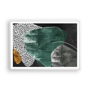 Poster in einem weißen Rahmen - Bunte Abstraktion mit Blattgold - 100x70 cm