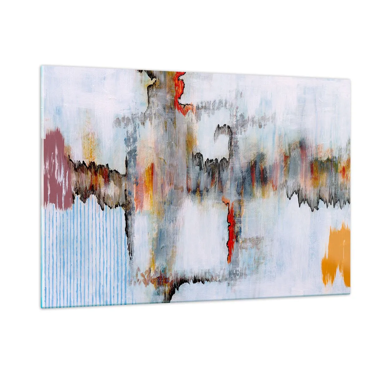 Glasbild - Bild auf glas - Abstrakte Komposition mit energetischen Farben - 120x80cm - Ein Stock auf dem Wasser - Moderne Wanddekoration für Wohnzimmer und Schlafzimmer ARTTOR