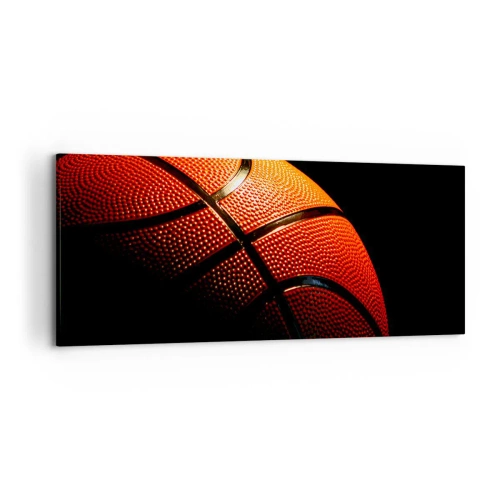 Bild auf Leinwand - Leinwandbild - Nahaufnahme eines Basketballs vor schwarzem Hintergrund - 120x50cm - Schön wie ein Planet - Moderne Wanddekoration für Wohnzimmer und Schlafzimmer ARTTOR