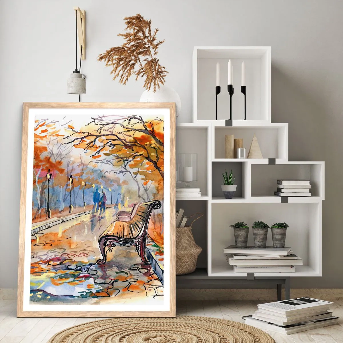 Poster in einem Rahmen aus heller Eiche - Gemeinsam im Herbst wandern - 70x100 cm