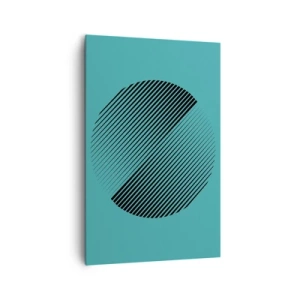 Bild auf Leinwand - Leinwandbild - Ein minimalistischer Kreis mit Linien auf türkisfarbenem Hintergrund. - 80x120cm - Kreis – eine geometrische Variante - Moderne Wanddekoration für Wohnzimmer und Schlafzimmer ARTTOR