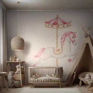 Maßgeschneiderte selbstklebende Fototapete Deluxe Sticker - Er legte los - Pferd, Karussell, Mädchenhaft
