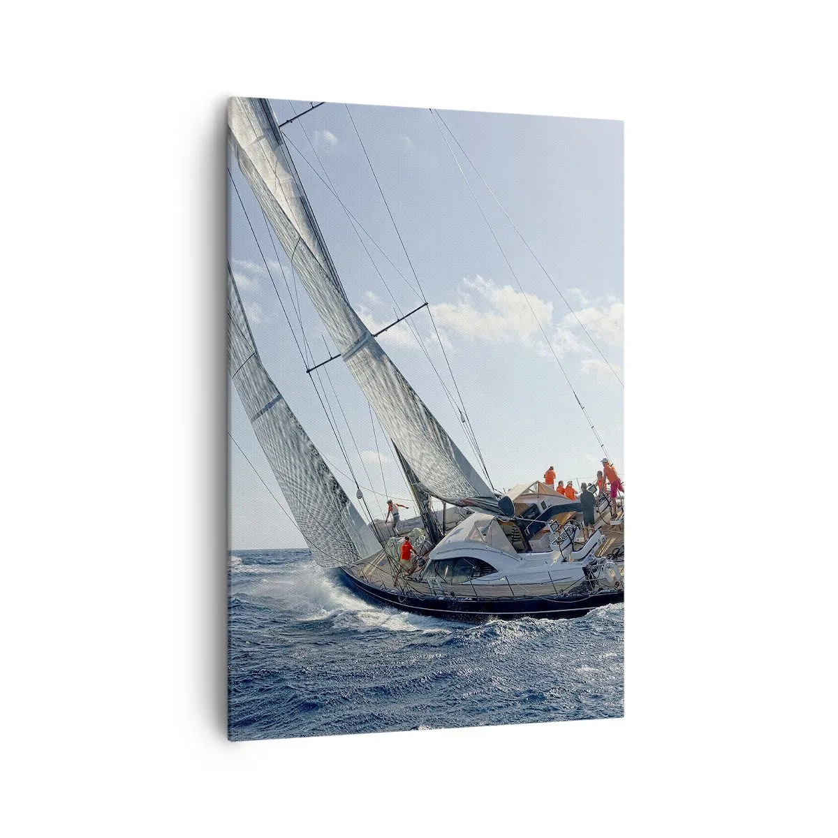 Bild auf Leinwand - Leinwandbild - Yachtrennen auf offener See unter blauem Himmel - 70x100cm - Lass den Besseren sich durchsetzen - Moderne Wanddekoration für Wohnzimmer und Schlafzimmer ARTTOR