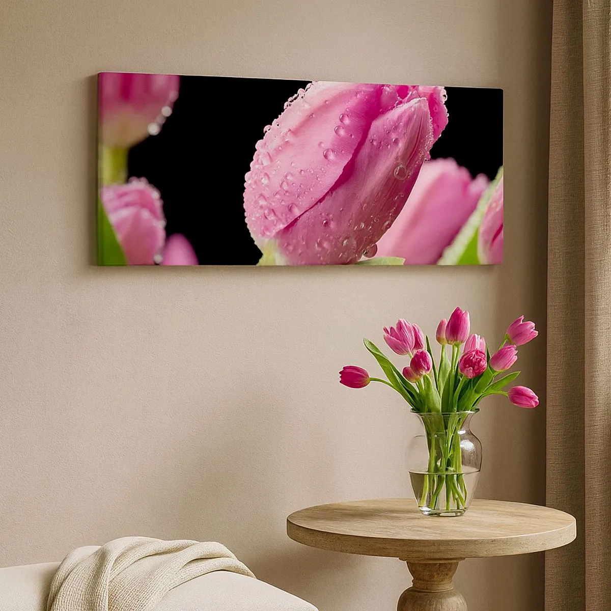 Bild auf Leinwand - Leinwandbild - Lila Traum im Tau - 100x40 cm