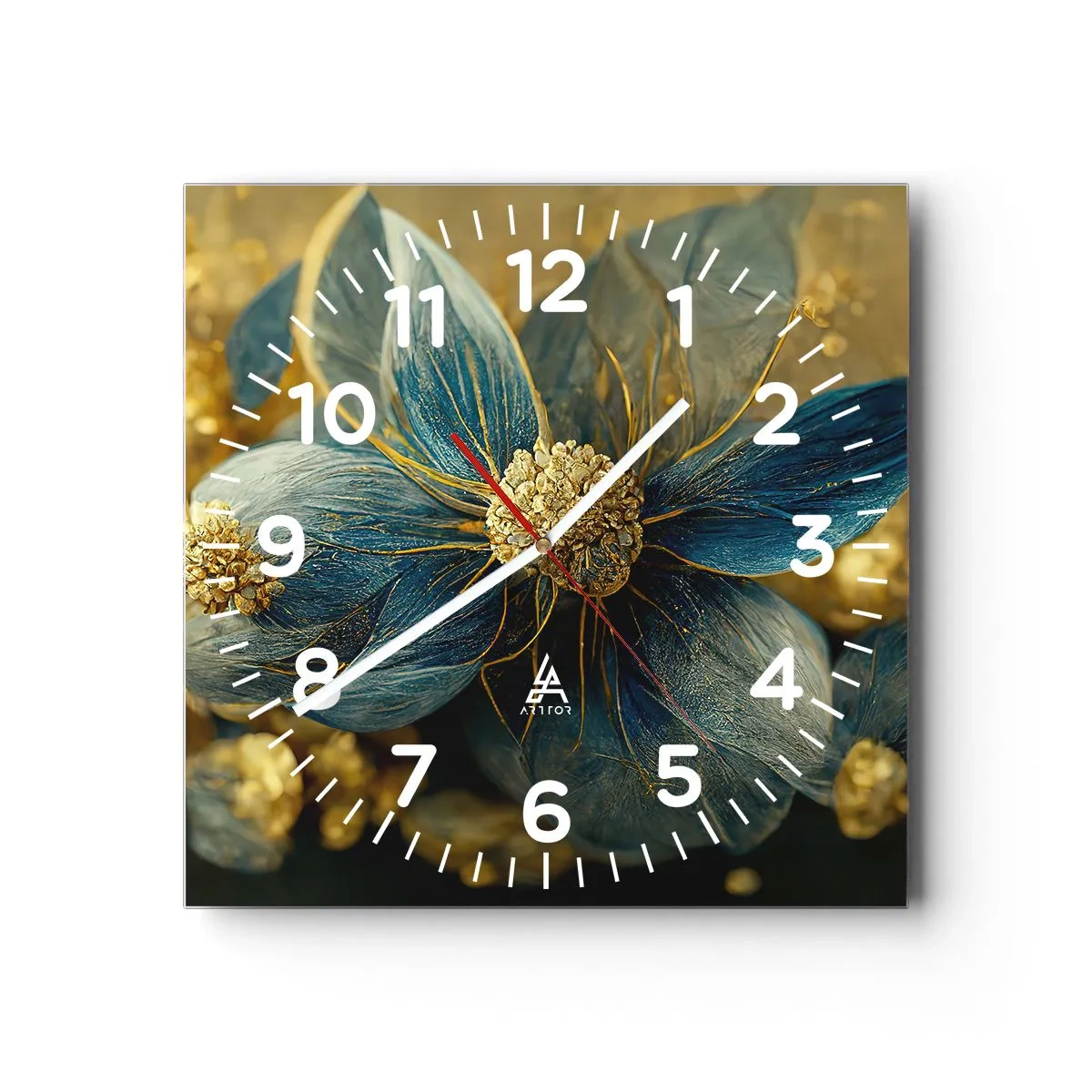 Wanduhr - Glasuhr - Mit Gold blühen - 30x30 cm
