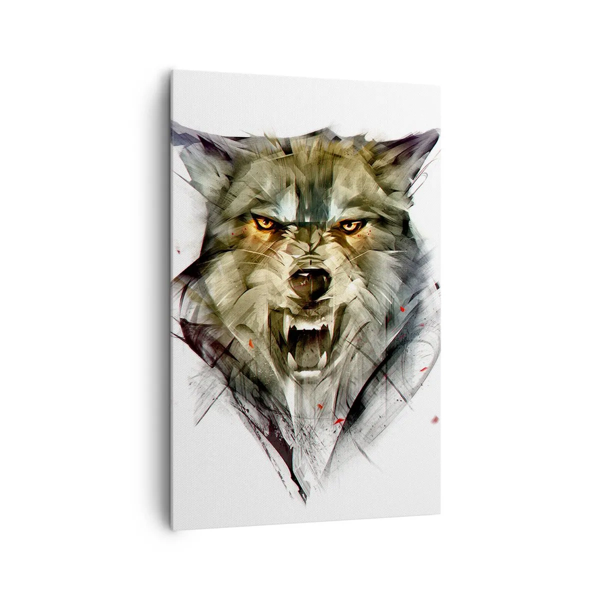 Bild auf Leinwand - Leinwandbild - Ein gefährlicher Wolf in dynamischer, künstlerischer Form - 80x120cm - Kein Schritt näher! - Moderne Wanddekoration für Wohnzimmer und Schlafzimmer ARTTOR