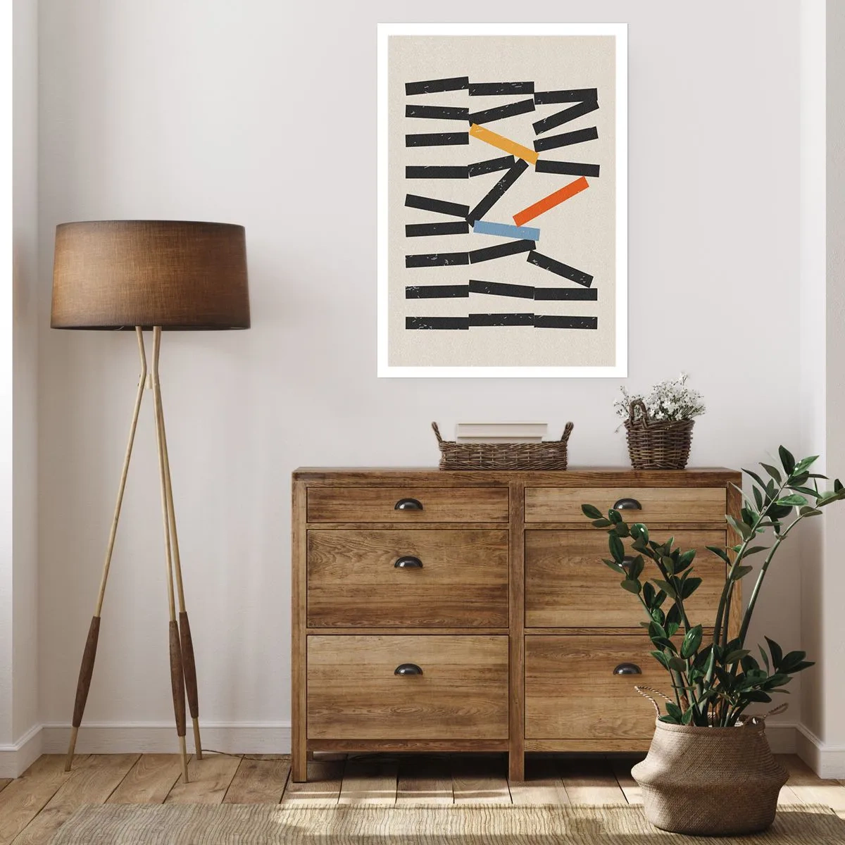 Poster - Abstrakte geometrische Komposition mit bunten Akzenten - 50x70cm - Domino – Komposition - Moderne Wanddekoration für Wohnzimmer und Schlafzimmer ARTTOR