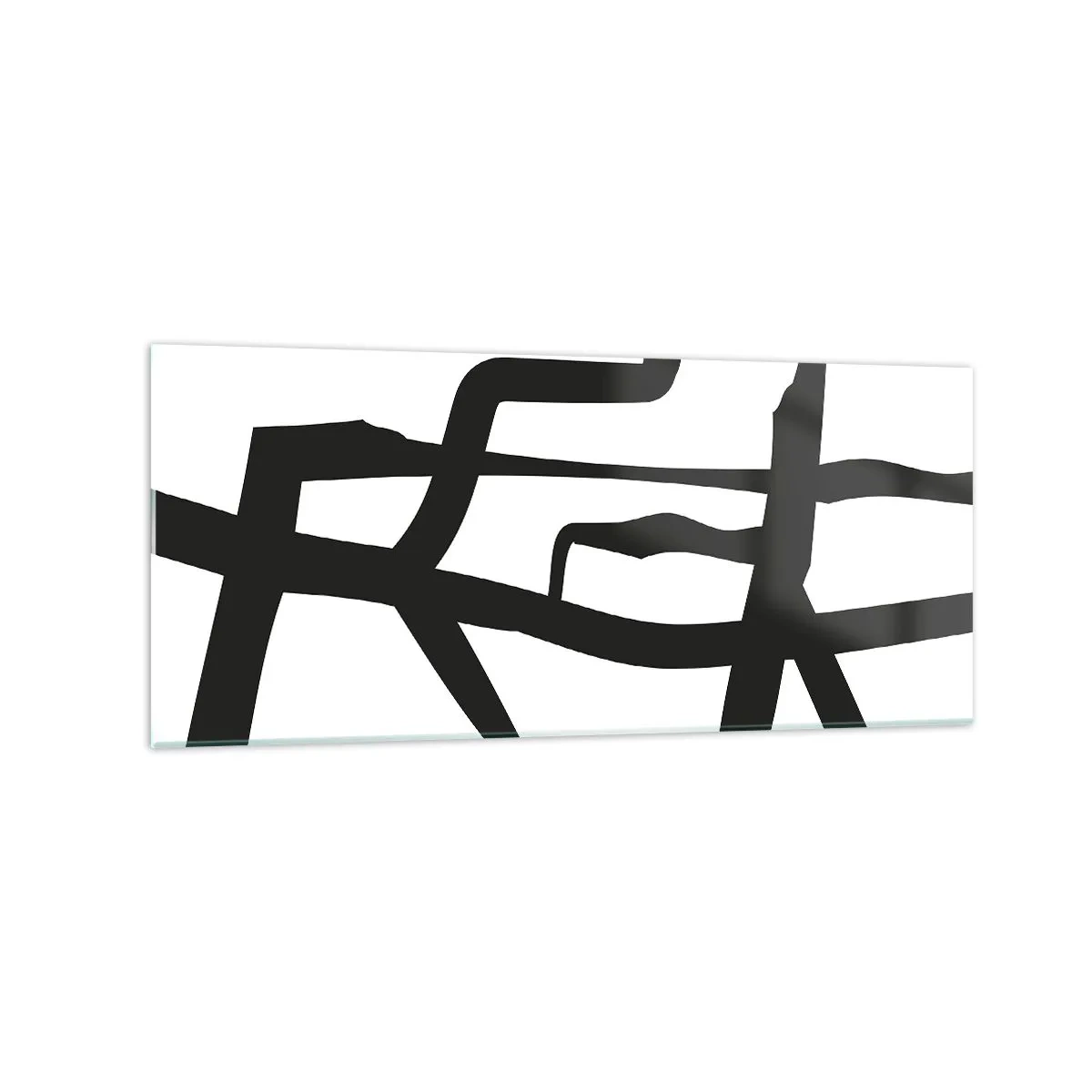 Glasbild - Bild auf glas - Minimalistisches Schwarz-Weiß-Muster mit geometrischen Linien - 120x50cm - Schwarz-Weiß-Design - Moderne Wanddekoration für Wohnzimmer und Schlafzimmer ARTTOR
