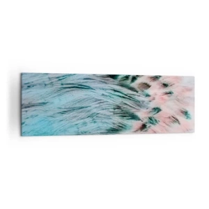 Bild auf Leinwand - Leinwandbild - Nahaufnahme von Federn in pastellfarbenen Saphir-Rosa-Farben - 160x50cm - Saphirrosa Daunen - Moderne Wanddekoration für Wohnzimmer und Schlafzimmer ARTTOR