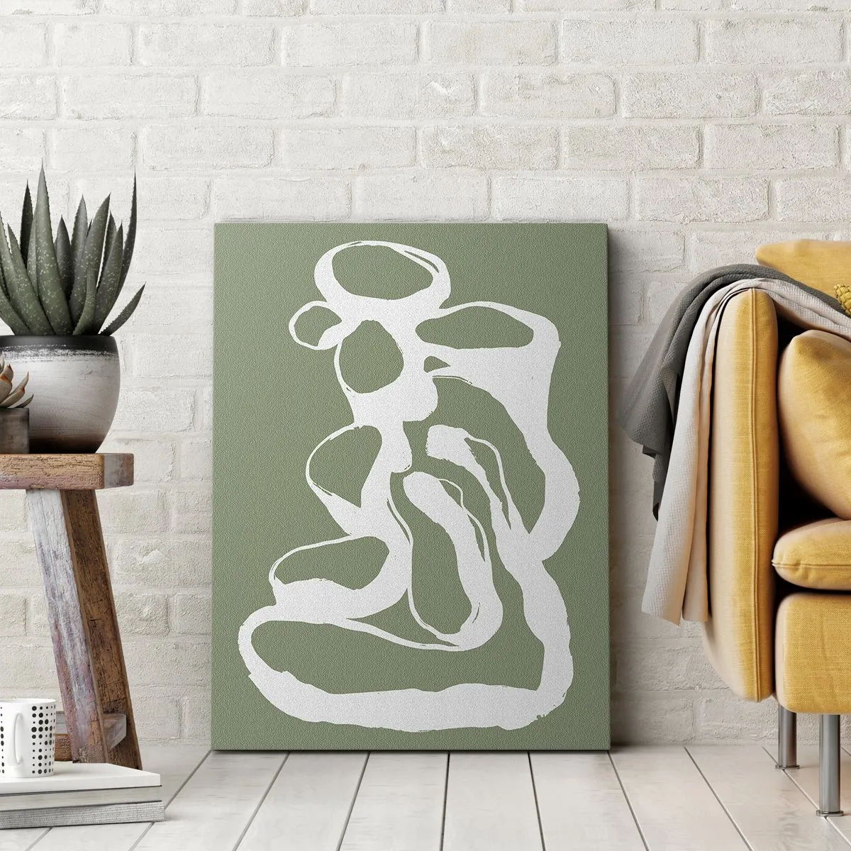 Bild auf Leinwand - Leinwandbild - Organische Formen in Weiß auf grünem Hintergrund - 70x100cm - Ruf des Weltraums - Moderne Wanddekoration für Wohnzimmer und Schlafzimmer ARTTOR