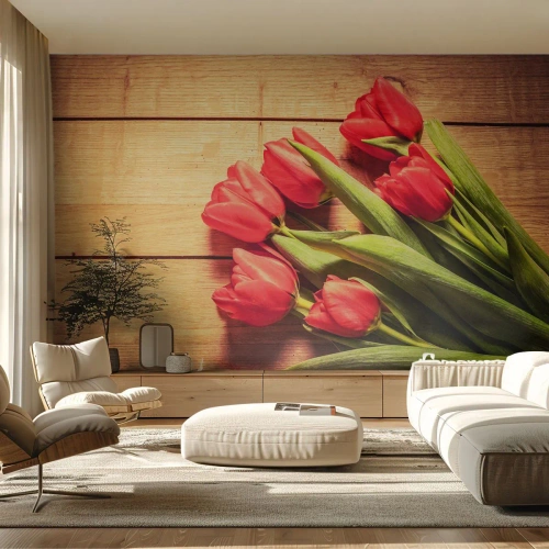 Selbstklebende Fototapete Deluxe Sticker - Frühlingsgeständnis - Blumen, Tulpen, Blumenstrauß - 500x350 cm