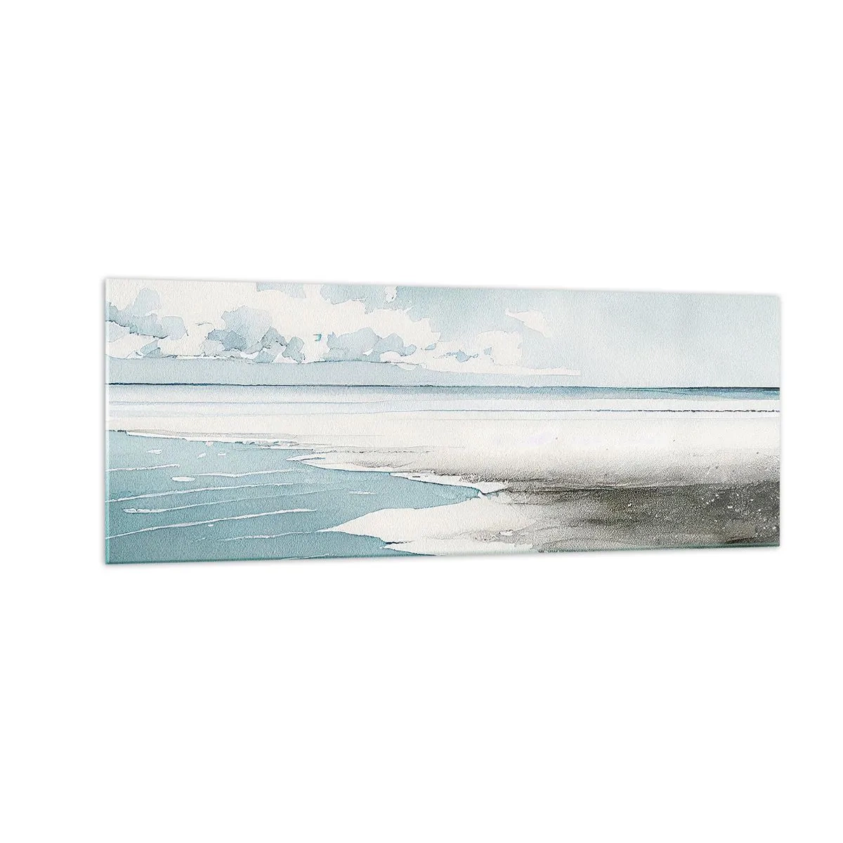 Glasbild - Bild auf glas - Ruhiges Meer und Strand in hellen Blautönen - 140x50cm - Sanfte Flut - Moderne Wanddekoration für Wohnzimmer und Schlafzimmer ARTTOR