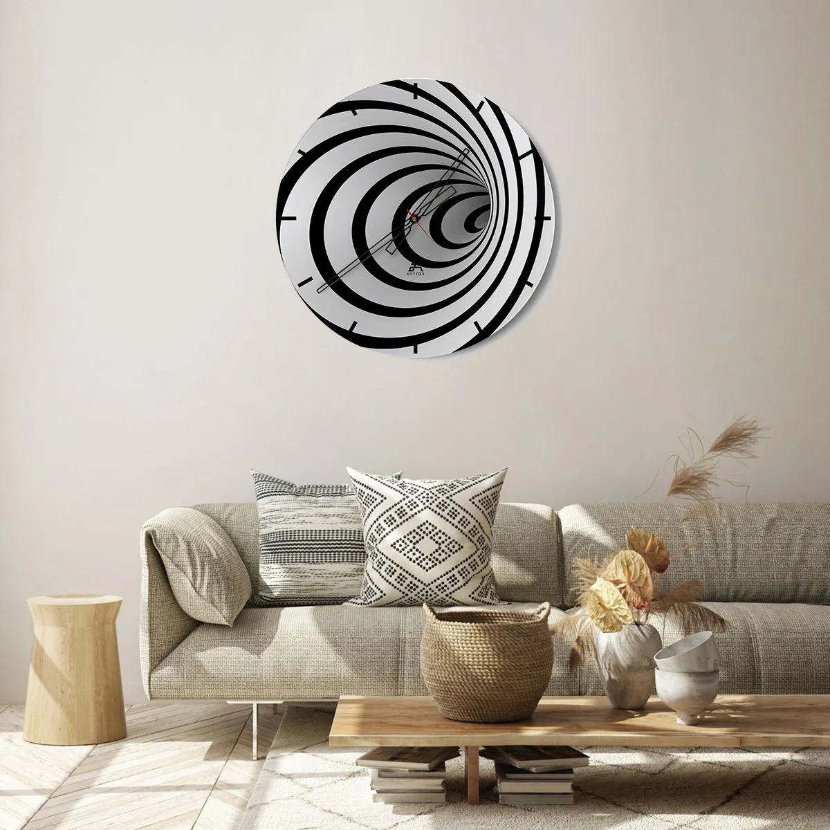 Wanduhr - Glasuhr - Ein faszinierendes Spiralmuster in Schwarz und Weiß - 30x30cm - Sie können dem auch nicht widerstehen? - Moderne Wanddekoration für Wohnzimmer, Küche und Schlafzimmer ARTTOR