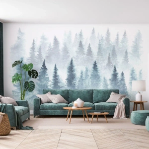 Fototapete Premium Canvas - In Nebel gehüllt - Landschaft, Wald, Fichte - 200x140 cm